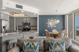 Enjoy an openplan living space where elegant décor meets coastal comfort, complete with ocean views from your private balcony.