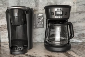 Start your mornings right with both singleserve and full pot coffee makers ready for your perfect brew.