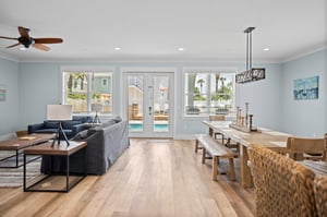 Kitchen, Dining and Living Areas Open to Back Yard Oasis