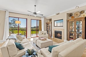 Spacious Living Area with Private Balcony Access and Stunning Views of the Gulf and Redfish Lake