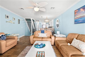 Relax in the spacious living room with an open layout.