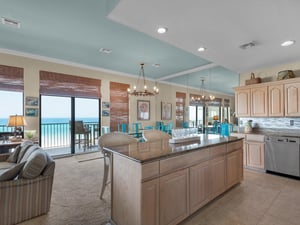 Kitchen providing additional breakfast bar seating