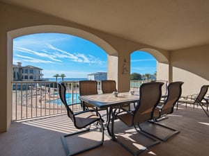 Balcony view with plenty of seating