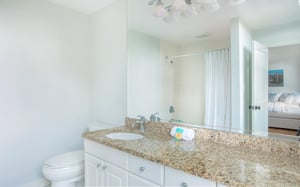 An extra long vanity is ideal for sharing between guests.