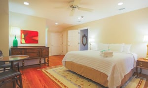 This bedroom and ensuite bath are the size of a small studio apartment.