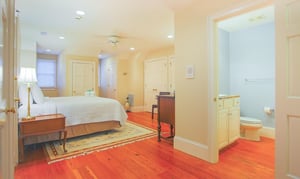 This top floor retreat has a private bath.