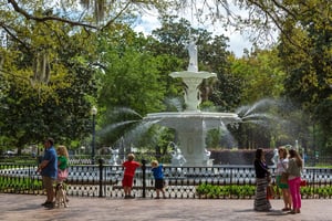 The famous Fountain at Forsyth Park is just two blocks West.