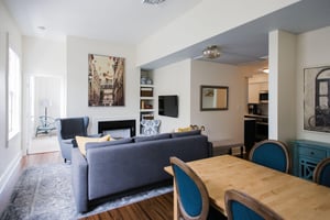 The dining space is open the living room  ideal for entertaining.