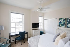 At the opposite end of Steeple View Loft, you will find the primary bedroom.