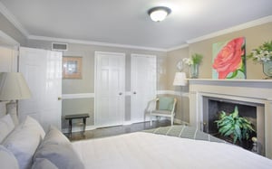 The bedroom has plenty of closet space.