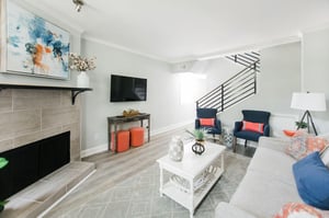 The fireplace now strictly decorative is original to the home.
