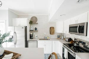 Stainless steel appliances tie this kitchen together.