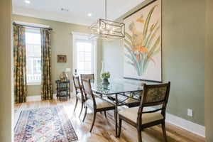 A large chandelier provides enough light for those intimate family meals.