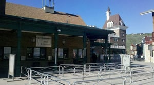 Ticket wndows on Upper Plaza. Our Silver Mill House building just beyond.