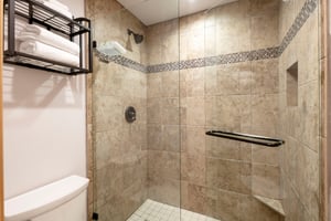 The spacious tiled walkin shower at Park Avenue 235 adds a touch of spalike luxury to your Park City stay.