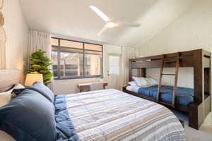 Sleeping arrangements for the whole crew are covered at Park Avenue 299. This generously sized bedroom with a queen bed and twin bunk beds makes this Park City condo rental a top pick for families hit
