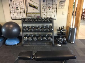 Keep up with your fitness routine at the Bear Hollow clubhouse gym, equipped with free weights and more. A convenient amenity that makes Bear Hollow 4402 a wellrounded Park City vacation rental.
