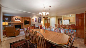 Resort Plaza 5013 offers a grand dining area perfect for group gatherings — an ideal Park City vacation rental for families and friends enjoying the ultimate mountain escape.