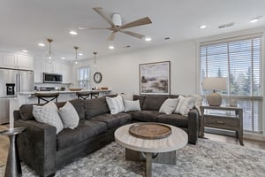 Three Kings 83 opens up beautifully — living, dining, and kitchen flow together in a freshly remodeled great room ideal for families and friends sharing a Park City lodging experience.
