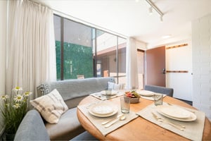 Sunlit, stylish, and serene — the dining area at Park Avenue 299 is the perfect spot to start or end your day in Park City.