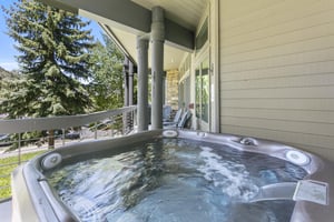 Soak your cares away in the private outdoor hot tub at Powder Run C13 — the perfect aprèsski retreat at one of Park Citys most coveted vacation rentals, available yearround for your relaxation and