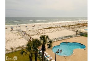 Aerial view of the pool area at Surfside Shores Gulf Shores