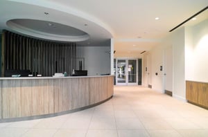 The elegant lobby and checkin desk at One Seagrove Place in Seagrove Beach Florida