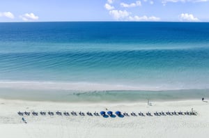 View of the Gulf and beach from a private balcony at Destin Beach Club