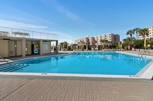 The complex swimming pool and cabana.