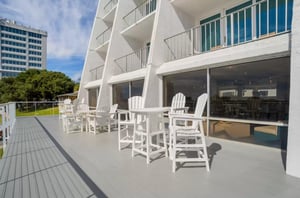 A patio set up for outdoor dining.