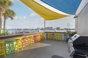 A colorful covered patio offering great harbor views.