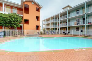 Gulfview has a beautiful aqua swimming pool surrounded by a spacious tile sundeck.