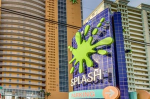 The propertys sign in front of one of the highrises at Splash Resort in Panama City Beach Florida