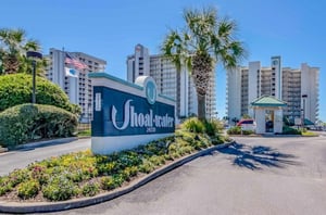 View from the street of Shoalwater Condominiums in Orange Beach Alabama