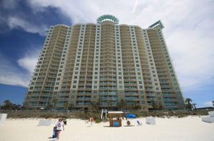 The beachfront facade of Aqua Resort in Panama City Beach Florida