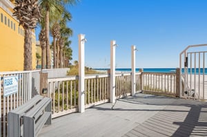 The outdoor showers on the boardwalk at Sterling Reef in Panama City Beach Florida