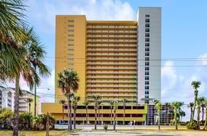 View from the street of the exterior of Sterling Reef in Panama City Beach Florida
