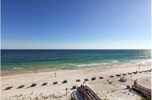Balcony view of the beach and Gulf at Crystal Shores Gulf Shores