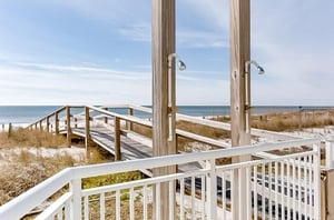 The outdoor showers at the end of the boardwalk