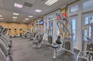 The gym boasts cardio and strength equipment