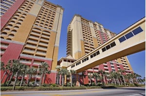 Easy walkover from a comfortable parking deck to your condo at Calypso in Panama City Beach Florida