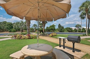 Outdoor tables and benches provide great places to dine outside.