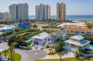 Aerial view of rental homes and condominiums on Santa Rosa Island