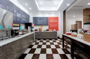 Buffet style breakfast room with free food and coffee options