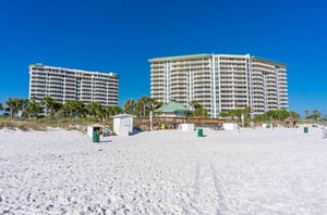 The community sits beside the beach