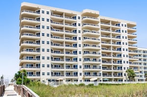 The Gulffront facade of the Enclave in Orange Beach Alabama