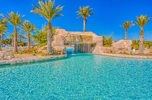 The outdoor swimming pool at the Wharf Condominiums in Orange Beach Alabama