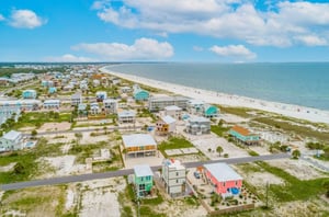 Aerial view of rental homes in Mexico Beach Florida