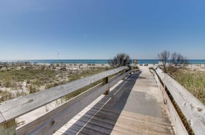 A wooden boardwalk leading to the beach in Orange Beach Alabama