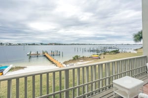 View of Sabine Bay from a private balcony at Treehouse Townhomes in Pensacola Beach Florida